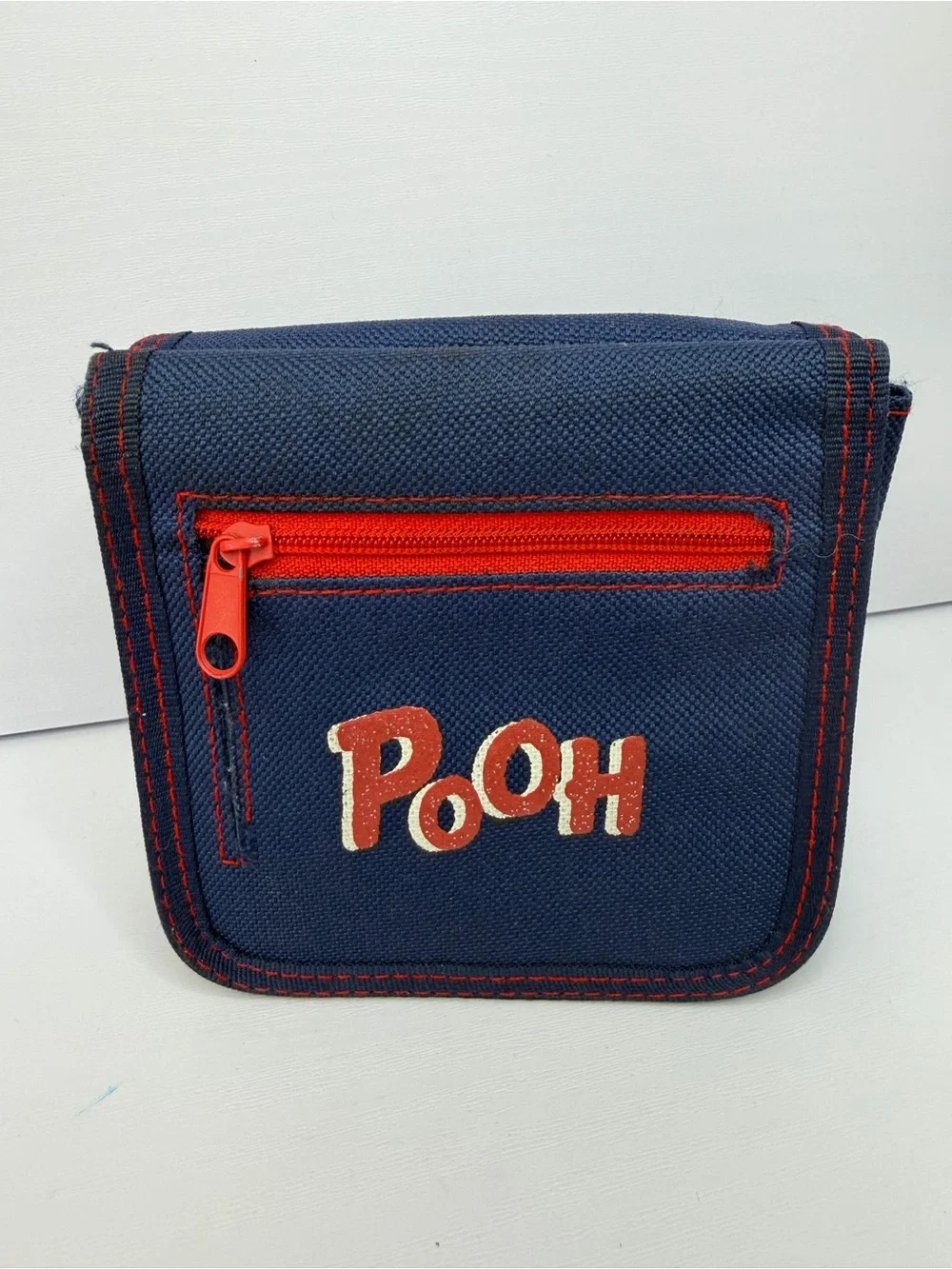 Vintage 90s Disney Winnie the Pooh Navy Blue Canvas Trifold Wallet Zippered